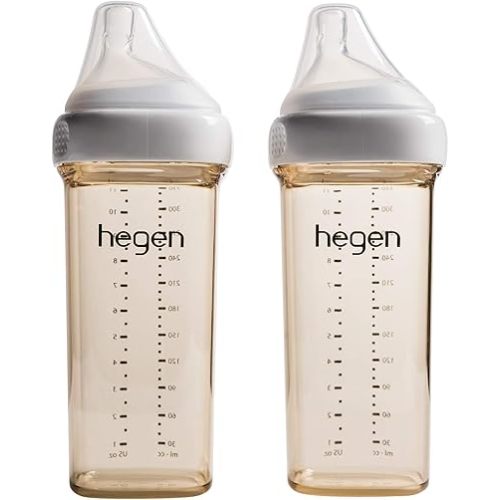 Hegen Easy to Clean Anti-Colic Baby Bottle, 11oz for 6 Months and up (2-Pack)