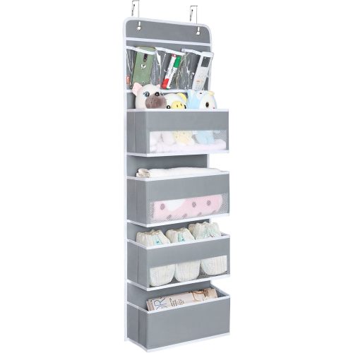 Univivi Door Hanging Organizer Nursery Closet Cabinet Baby Storage with 4 Large Pockets and 3 Small PVC Pockets for Cosmetics, Toys and Sundries (Grey)