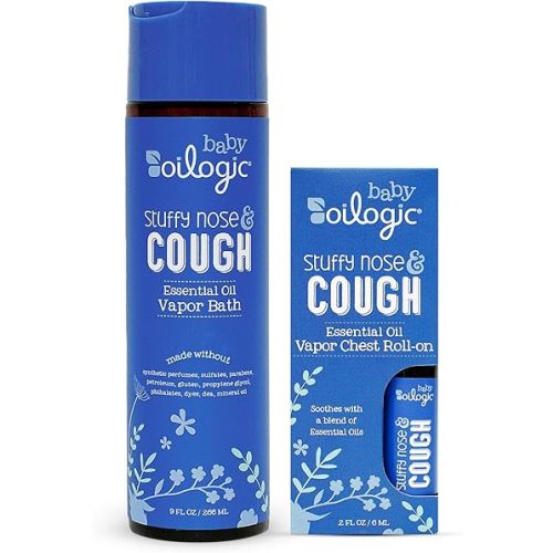 Oilogic Stuffy Nose & Cough Vapor Bath & Roll-On Essential Oil for Babies & Toddlers - Gentle Baby Bath Essentials Soothe & Comfort - Pediatrician-Tested & Safe for Babies