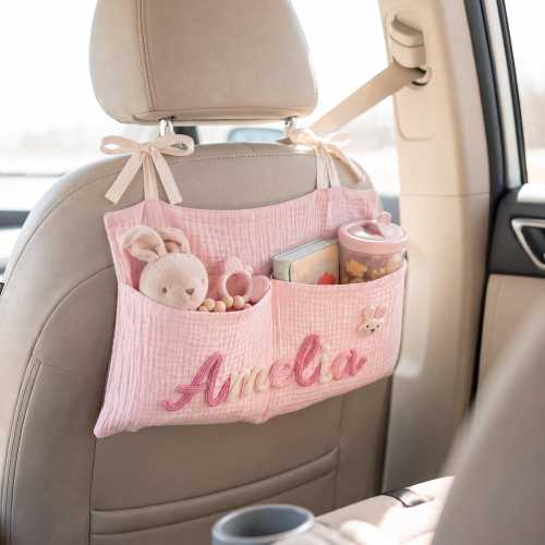 Personalized Stroller & Car Organizer with Name, Custom Baby Shower Gift, Nursery Wall Hanging Pocket, Kids Backseat Toy Storage, Caddy