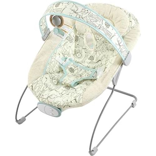 Portable Baby Bouncer Seat with 8 Melodies, 3 Vibration Levels & Adjustable Volume, Foldable Infant Bouncer Rocker with Safety Harness for Baby 0-6 Months, Indoor & Outdoor Use BR2404