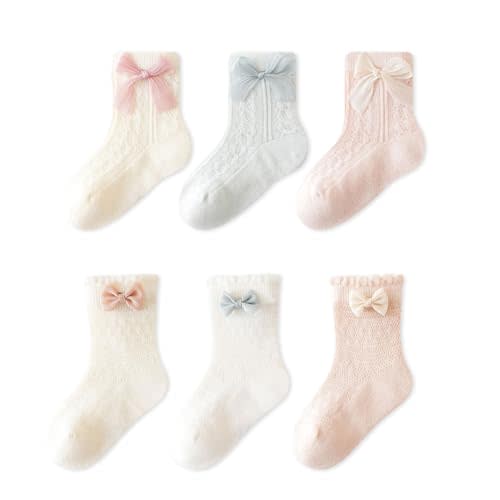 VIAOKUTH Baby Girls Socks with Bow 2nd-generation Newborn Cotton Cute Princess Socks for Toddler Infant