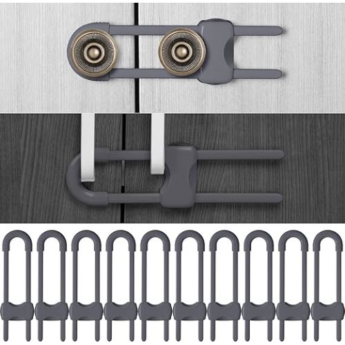 Jetec 10 Pieces Cabinet Locks for Babies, U-Shaped Proofing Drawers Safety Child Locks Adjustable, Easy to Use Childproof Latch for Knob Handle on Kitchen Door Storage Cupboard Closet (Gray)