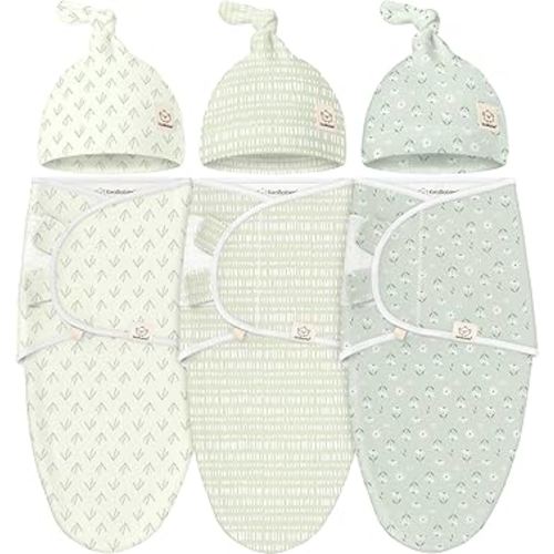 KeaBabies 3-Pack Swaddles for Newborns, Girls, Boys with Hats - Organic Soft Baby Sleep Sacks, Breathable Baby Swaddle 3-6 Months Beanies Set, Premie Infant Sleep Sack 0-3 Months (Leafy)