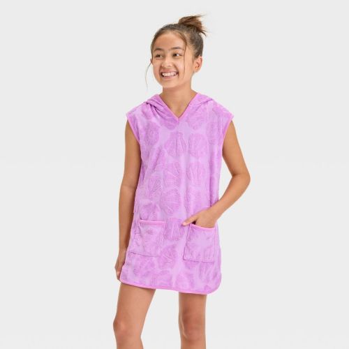 Girls' Solid Cover Up Dress - Cat & Jack™ Purple XS: Pullover, Front Pocket