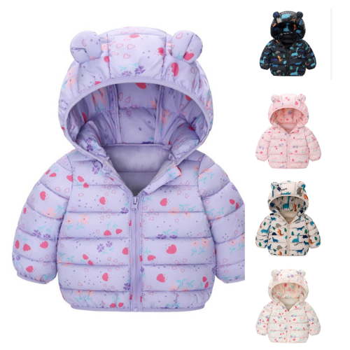 Vrotazzy Girls Down Jacket Winter Coat Toddlers Soft Hooded Ears Design Warm Thickened Outerwear Baby Kids Cute Outfits,Sizes 6-12 Months