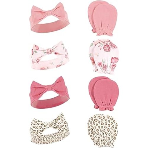 Hudson Baby Baby Girls' Cotton Headband and Scratch Mitten Set