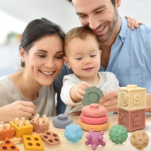 LESONG Sensory Montessori Soft Baby Toys: 3 in 1 Bundle Baby Toys 6 to 12 Months, Teething Toys for Infant Babies 6-9 Months, Gift for Boys & Girls Toddlers 1-3 - Set B