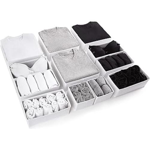 12pcs White Large Drawer Organizer Drawer Organizers for Clothing Wardrobe Clothes Organizer Underwear Organizer Dresser Drawer Organizers Underwear Drawer Organizer Clothes