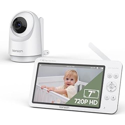bonoch MegaView Baby Monitor with Camera and Audio, 7" 720P HD Video Baby Monitor No WiFi, 6000mAh Battery, VOX Mode, Auto Night Vision, Hack Proof, Remote PTZ, 8 Lullabies Baby Camera Monitor