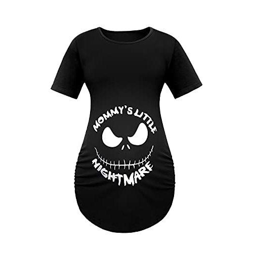 Women Maternity Halloween Tops Mommys Little Nightmare Christmas Pregnant Shirts