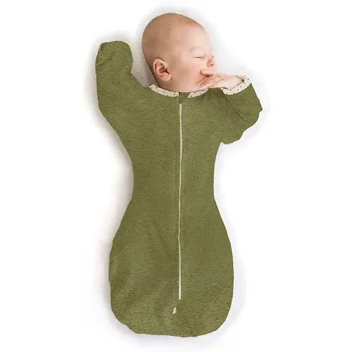 SwaddleDesigns Transitional Swaddle Sack, Arms Up Half-Length Sleeves & Mitten Cuffs, Swaddle for Newborn Transition to Baby Sleep Sack Wearable Blanket, 0-3 Month, 6-14 lb, Heathered Green Turtle