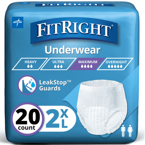 FitRight Super Adult Incontinence Underwear, 2XL,Maximum Absorbency, 20 Count