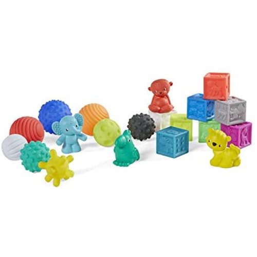 Infantino Sensory Balls Blocks & Buddies - 20 piece basics set for sensory exploration, fine and gross motor skill development and early introduction to colors, counting, sorting and numbers