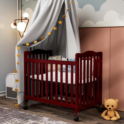 Fizzy Baby Mini Crib with 3 Position for Small Spaces, Cherry