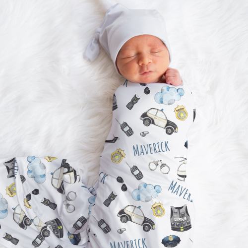 Custom Police Name Blanket, Personalized Police Officer Swaddle, Police Car Swaddle, New Mom Gift, Newborn Gift, Baby Shower Gift