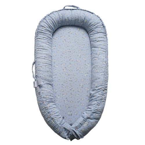 Infant Lounger, Baby Nest Cover for Baby Girls & Boys, Newborn Essentials for Baby 0-12 Months, 100% Cotton Breathable, Co Sleeper Portable Travel Bed (BlueFloral, Cotton_Muslin)