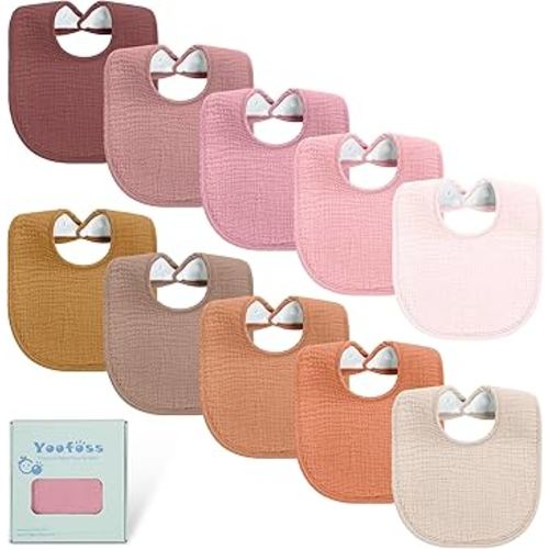 Yoofoss 10 Pack Muslin Baby Bibs for Drooling and Teething, Cotton Bandana Drool Bibs for Baby Girl Boy Unisex 0-36 Months