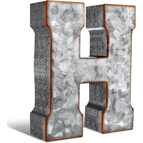 12" Metal Letter Wall Decor Large Galvanized Letter 3D Signs Shelf Decoration Hanging or Freestanding Vintage Industrial Decor for Home Office Bookshelf Farmhouse Kitchen Apartment(Letter H)