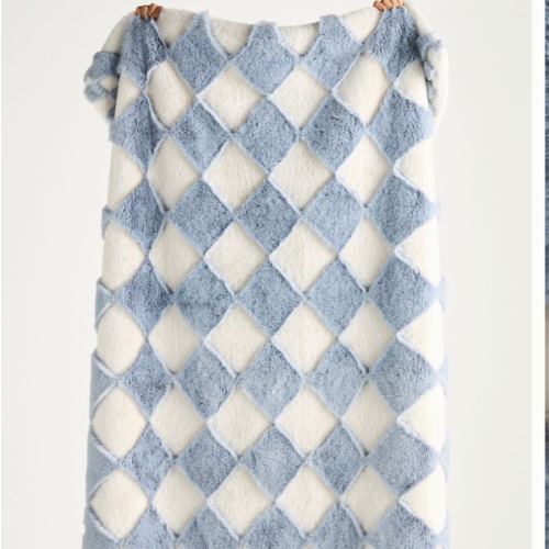 Chella Checkered Faux Fur Throw Blanket | Anthropologie