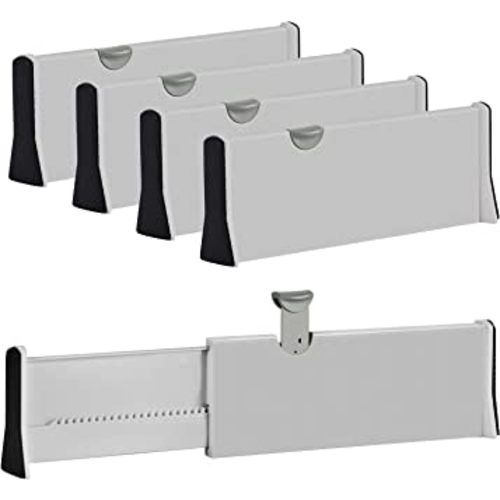 Drawer Dividers Organizer 4 Pack, Adjustable Separators 4" High Expandable from 11-17" for Bedroom, Bathroom, Closet,Clothing, Office, Kitchen Storage, Strong Secure Hold, Foam Ends, Locks in Place