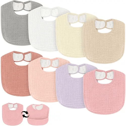 Baby Bibs for Drooling and Teething, 8 Pack Muslin Baby Drool Bibs for Boys & Girls with Hidden Pocket, Soft Cotton, Extra Absorbent, Mess-proof, for Toddler, Newborn, Infant