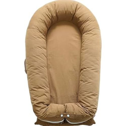 CooCooBaby Deluxe Infant Lounger, Baby Nest Cover for Baby Girls & Boys, Newborn Essentials for Baby 0-12 Months, 100% Cotton (GoldenBrown)