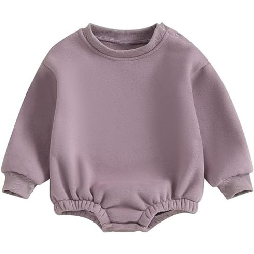 Gueuusu Newborn Warm Sweatshirt Romper Baby Boy Girl Solid Crewneck Long Sleeve Fleece Sweater Bodysuit Thick Winter Clothes