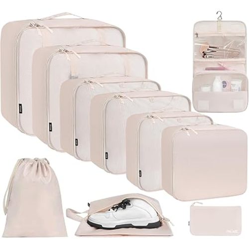 BAGAIL 10 Set Full Mesh Packing Cubes Various Sizes Packing Organizer for Travel Accessories Luggage Carry On Suitcase