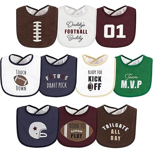Hudson Baby Unisex Baby Cotton Terry Drooler Bibs with Fiber Filling, Football, One Size
