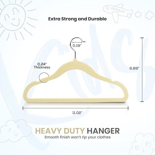 Utopia Home Kids Hangers Velvet (50 Pack) - 11 Inch Durable Baby Hangers for Closet - Perfect for Toddler & Non Slip for Everyday Use Use (Ivory)