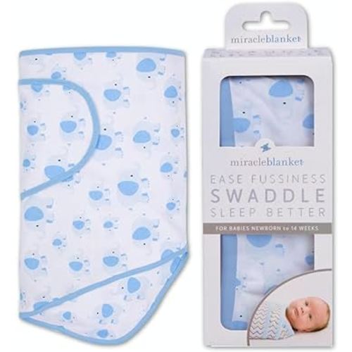 Miracle Blanket Swaddle Wrap - Newborn Essential Baby Blanket - Soft Sleep Sack Ideal for Newborns and Infants (Blue Elephants)