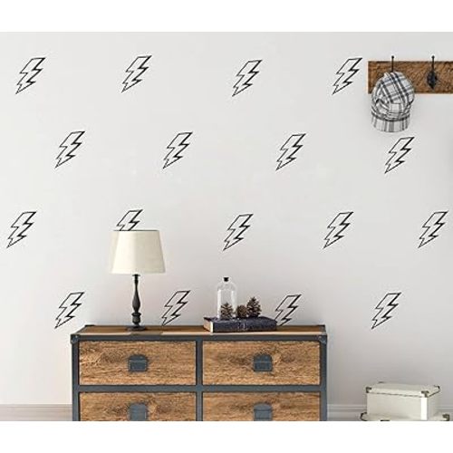 Lightning Bolt Wall Decals Removable Wall Stickers Modern Wall Art Boys Room Decor Kids Room Wall Decoration Y89 (Black)