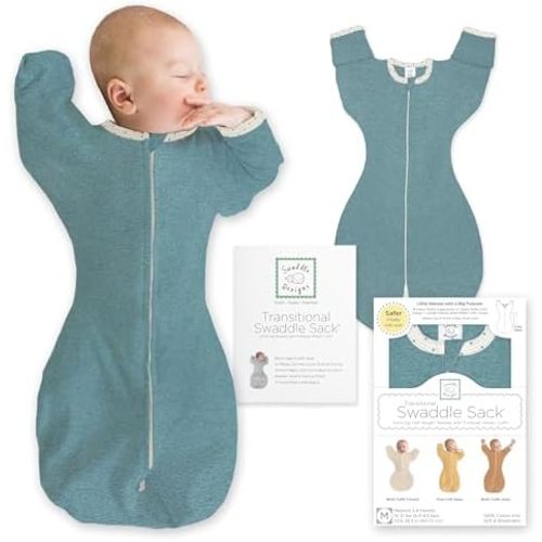 SwaddleDesigns Transitional Swaddle Sack, Arms Up Half-Length Sleeve & Mitten, Most Gradual Transition Swaddle for Newborn