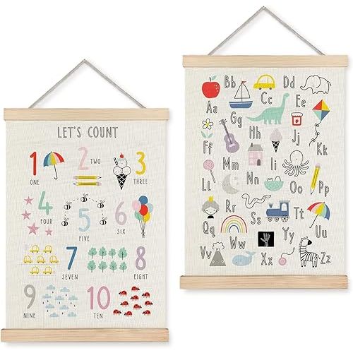 LUVADIAN Nursery Classroom Decor - Alphabet Numbers Poster Hanger Frame Set of 2,Preschool Educational Posters,Abc Posters for Toddlers, Toddler Learning Posters for Nursery Kids Rooa,12x16 Inches