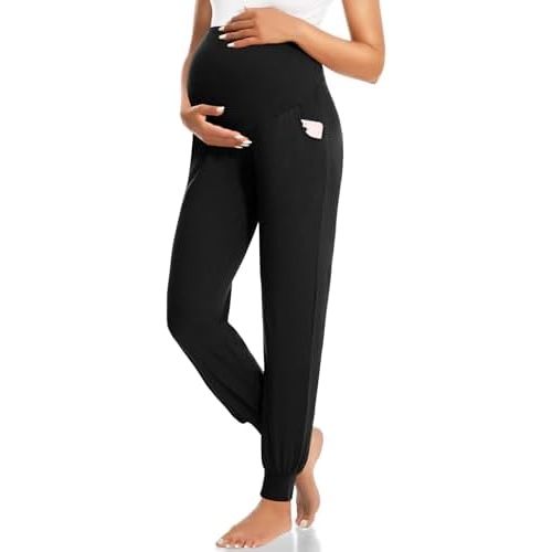 HIGHDAYS Maternity Pants with Pockets, Over Belly Maternity Leggings, Thick Pregnancy Joggers Sweatpants for Active Workout