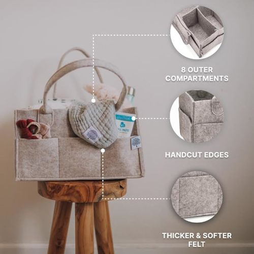Parker Baby Co. Diaper Caddy - Nursery Storage Bin and Car Organizer for Diapers and Baby Wipes - Oatmeal, Large