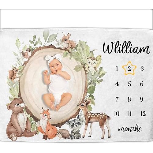 OLIVE OLIVIA Personalized Monthly Baby Milestone Blanket, Baby Months Blanket, Perfect Custom Newborn Gifts,30"x40"