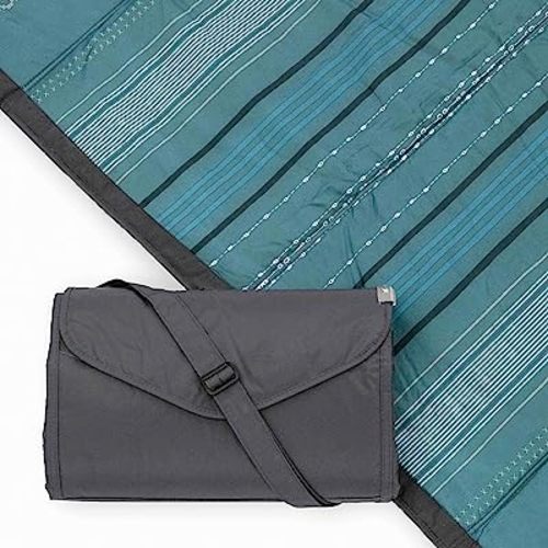 Little Unicorn 5'x7' Outdoor Family Picnic & Beach Blanket | Durable & Water-Resistant Fabric | Compact Fold & Easily Wipes Clean | Zipper Pocket (Shoreline Stripe)