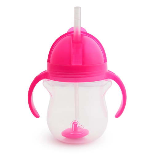 Munchkin Any Angle Weighted Flexi-Straw Trainer Sippy Cup with Click Lock Lid, 7 oz, Pink, Unisex