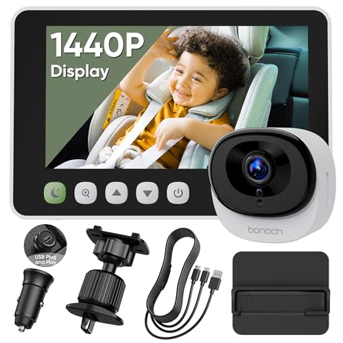 bonoch 5" 1440P Baby Car Camera - 360 Degree Rotating Wide View Backseat Mirror, USB Powered with Charger, Easy Setup Baby Rear Facing Car Seat Camera, Night Vision