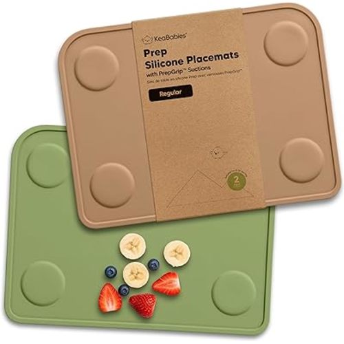 KeaBabies 2pk Silicone Placemats for Toddlers, Kids - 12x9 Non Slip Suction Baby Silicone Placemat for Restaurants, Dining Table,Travel, Easy to Clean, Food Grade/BPA-Free,Small Baby Table Mat(Desert)