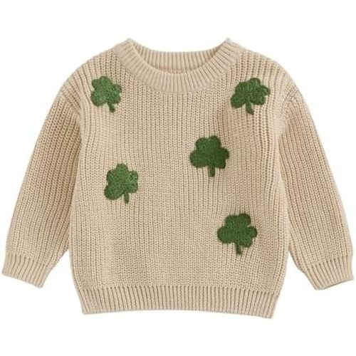 Baby Girl Boy Sweater Toddler Infant Newborn St Patricks Day Outfit Shamrock Knit Oversized Crewneck Pullover