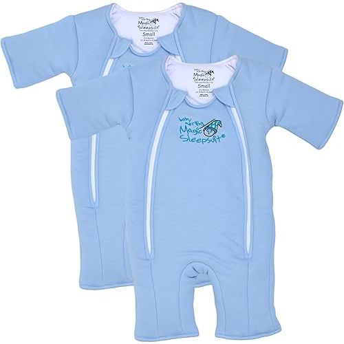 Magic Sleepsuit Baby Merlin's Cotton Baby Transition Swaddle - Small (12-18 lbs) - Cozy Sleep Sack - Soft Cotton Inner Layer - Double Zipper for Easy Diaper Changes - Blue 2 Pack