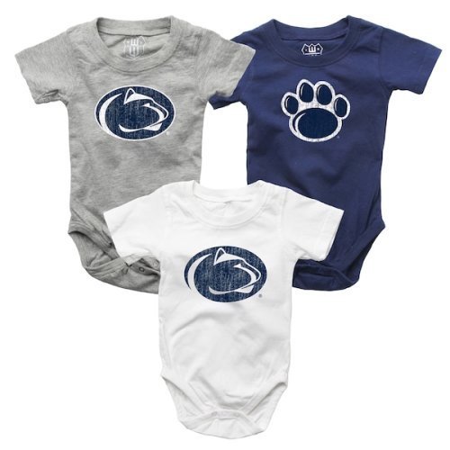Infant Wes & Willy  Navy/White/Heather Gray Penn State Nittany Lions Three-Pack Bodysuit Set
