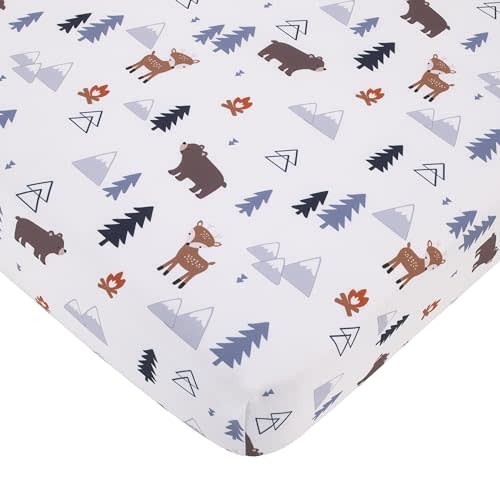 Little Love by NoJo National Park Navy, Gray, Tan, and White Forest Friends Nursery Fitted Crib Sheet