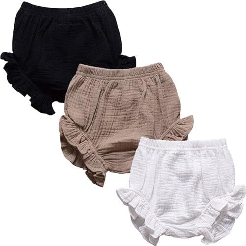 3PC Shorts Set Newborn Baby Girls Boys Pants Cotton Linen Blend Cute Floral Bloomers Triangle Shorts
