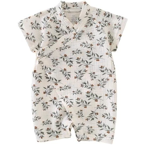 3 - 6 months olive BINIDUCKLING Baby Kimono Robes Cotton Muslin Romper