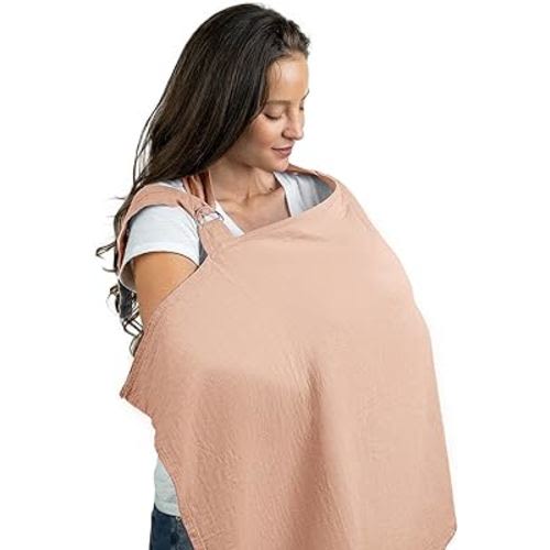 Muslin Nursing Cover for Baby Breastfeeding, Soft & Breathable Cotton Breastfeeding Cover for Mom with Rigid Hoop for Mother Nursing Apron by Comfy Cubs (Blush)