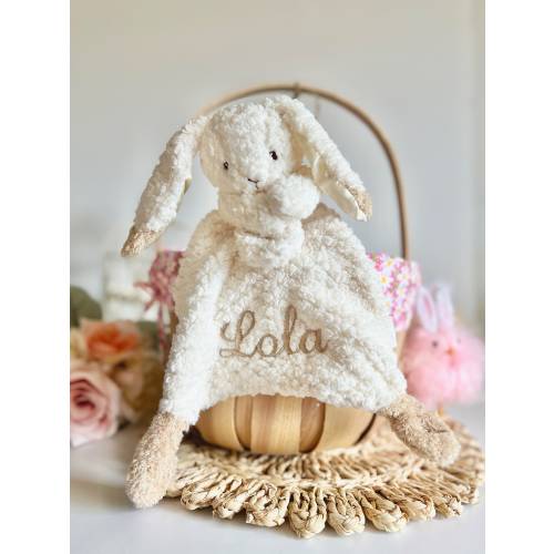 Personalized Baby Bunny Lovey, Small Security Blanket, Rabbit Lovey, Newborn Accessory